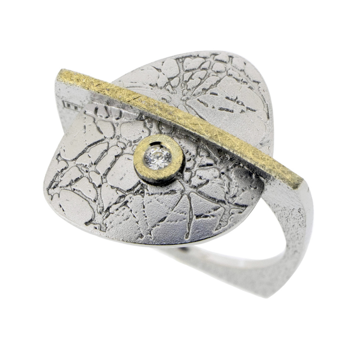 Anillo de plata, oro y brillante