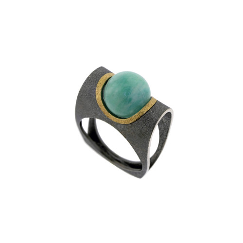 Anillo de plata, oro y amazonita