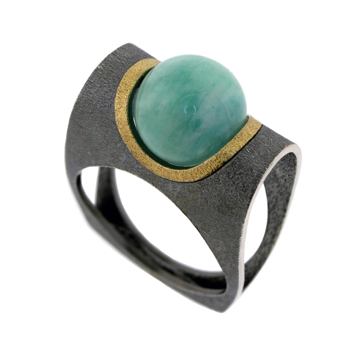 Anillo de plata, oro y amazonita