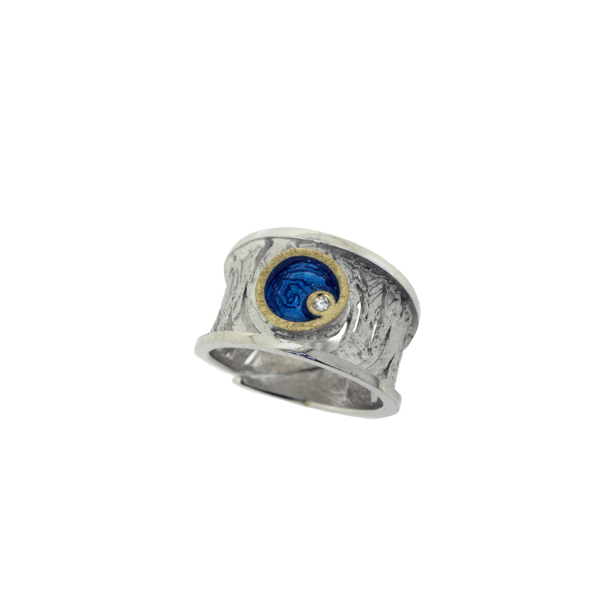 Anillo de plata, or, esmalt i brillant