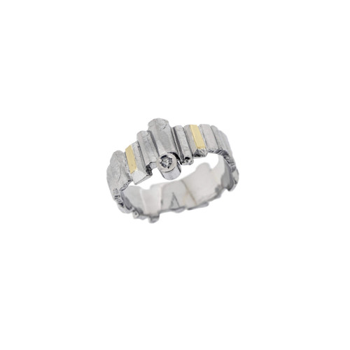 Anillo de plata, oro y brillante