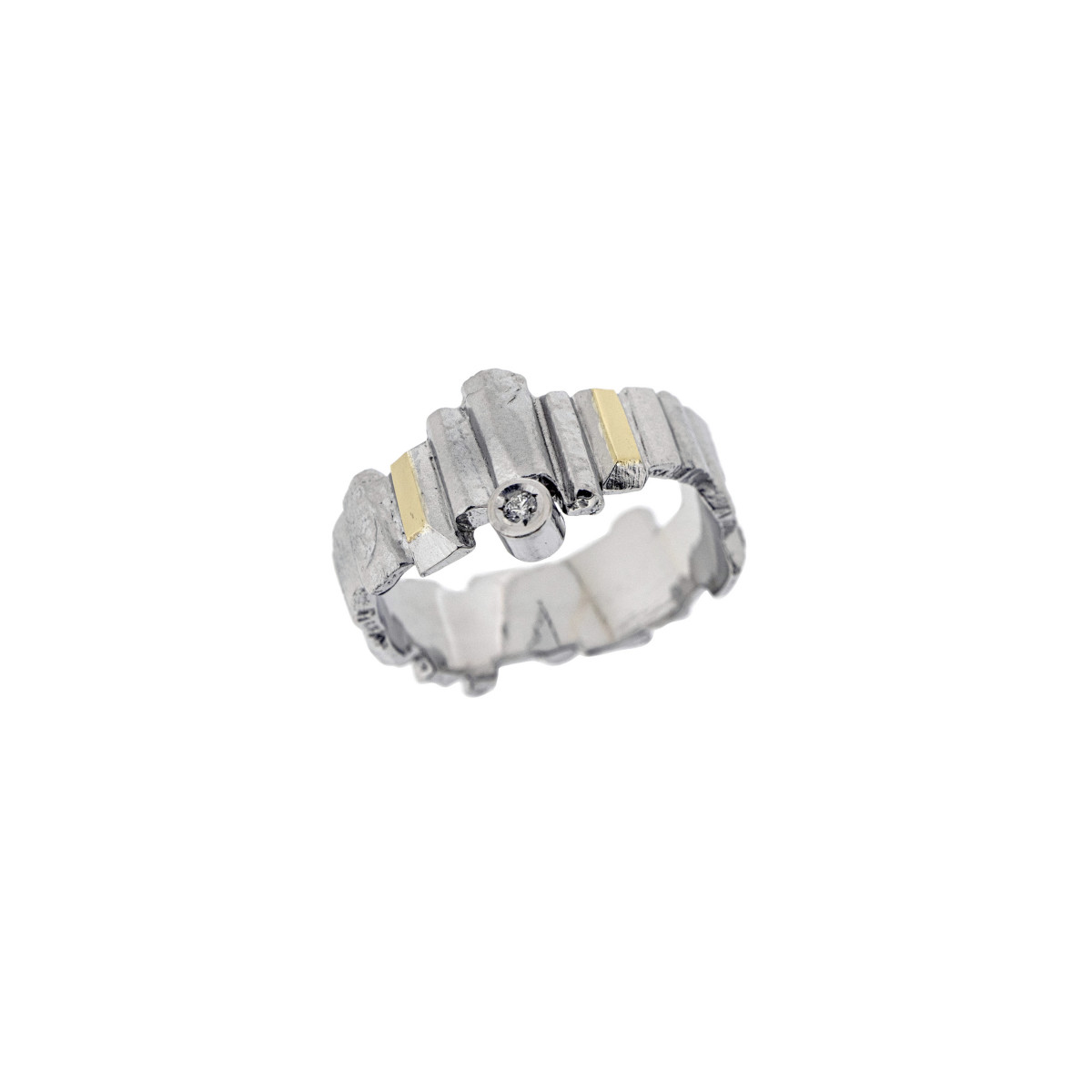 Anillo de plata, oro y brillante