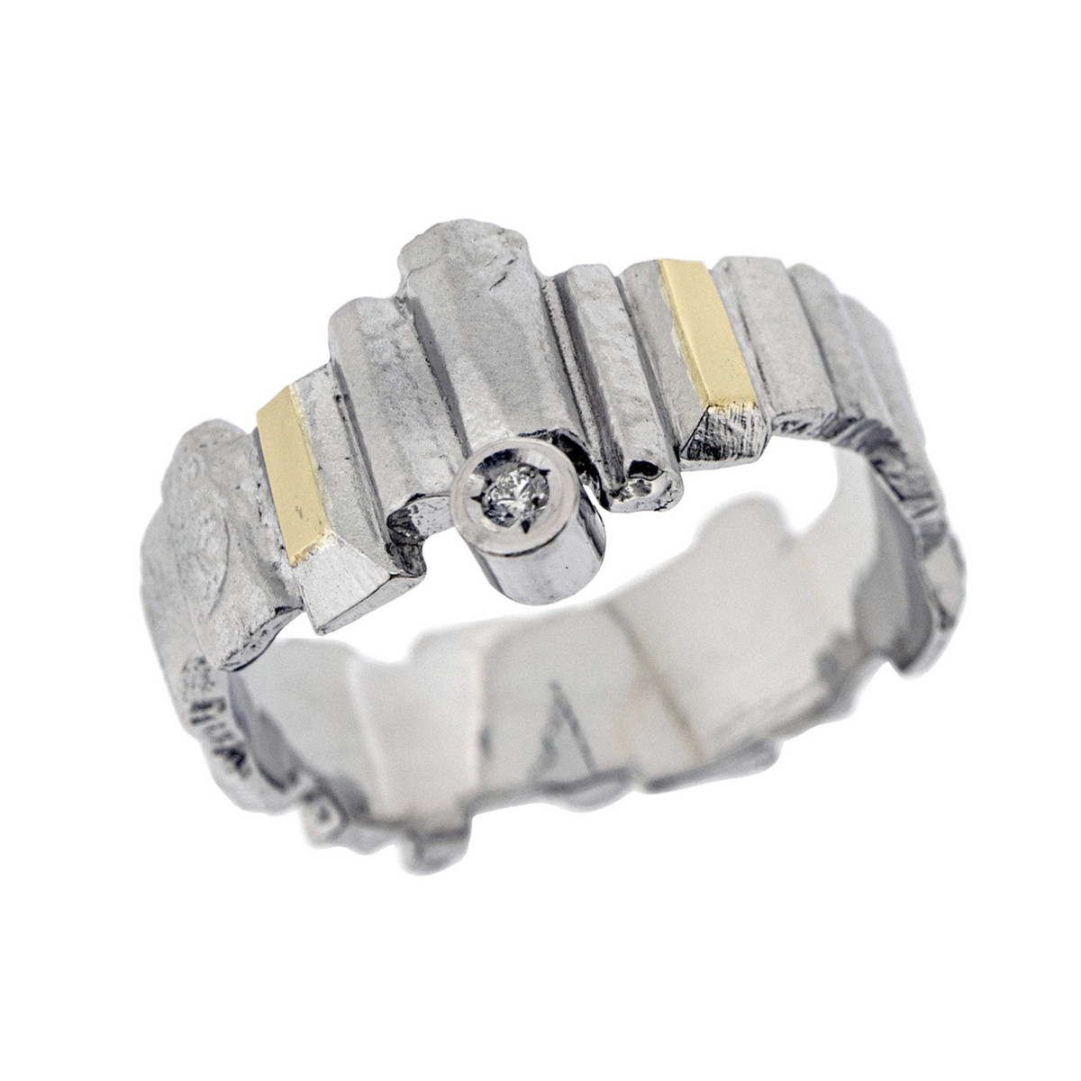 Anillo de plata, oro y brillante
