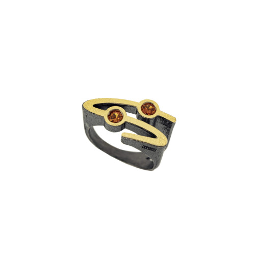 Silver, gold and mandarin garnet ring