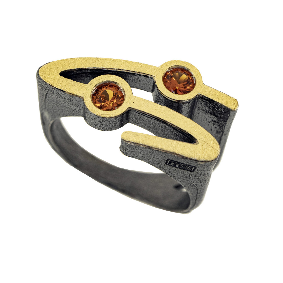 Silver, gold and mandarin garnet ring