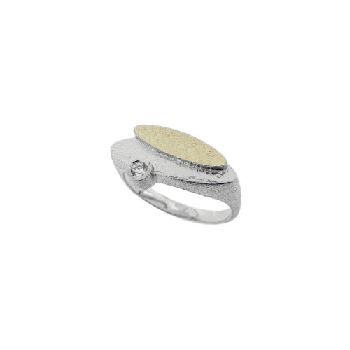 Anillo de plata rodiada, oro y brillante