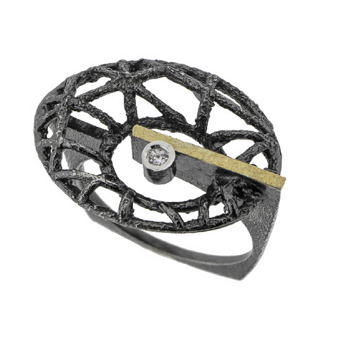 Anillo de plata, oro y brillante