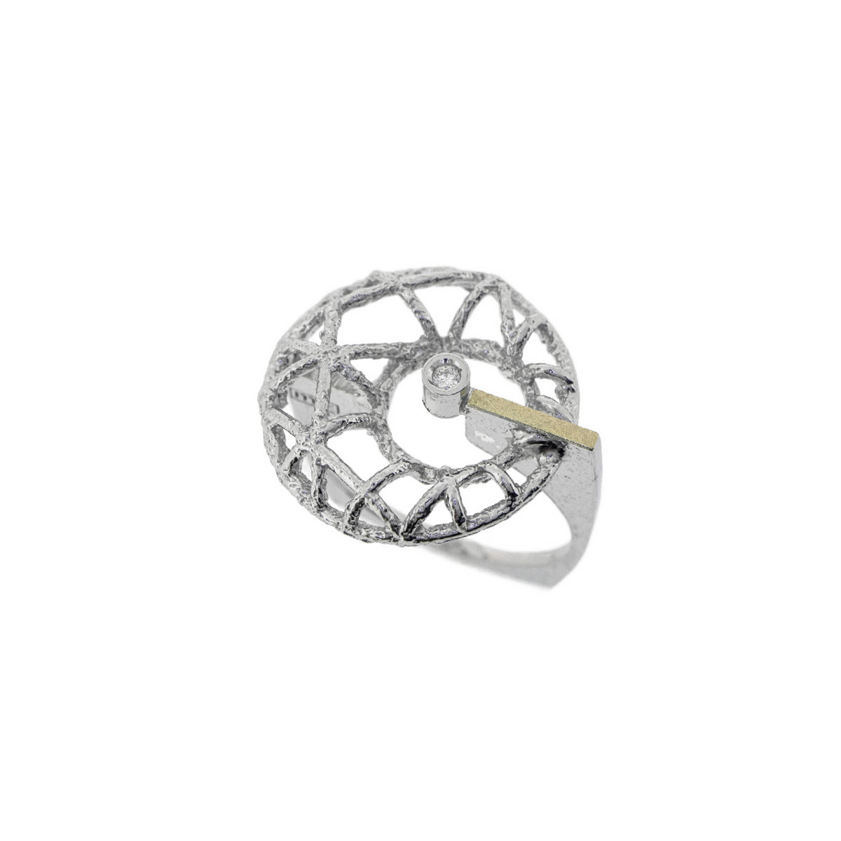Anillo de plata, oro y brillante