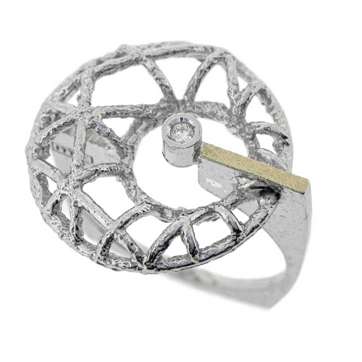 Anillo de plata, oro y brillante