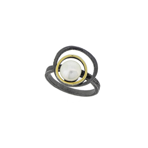 Anillo de plata, oro y perla cultivada