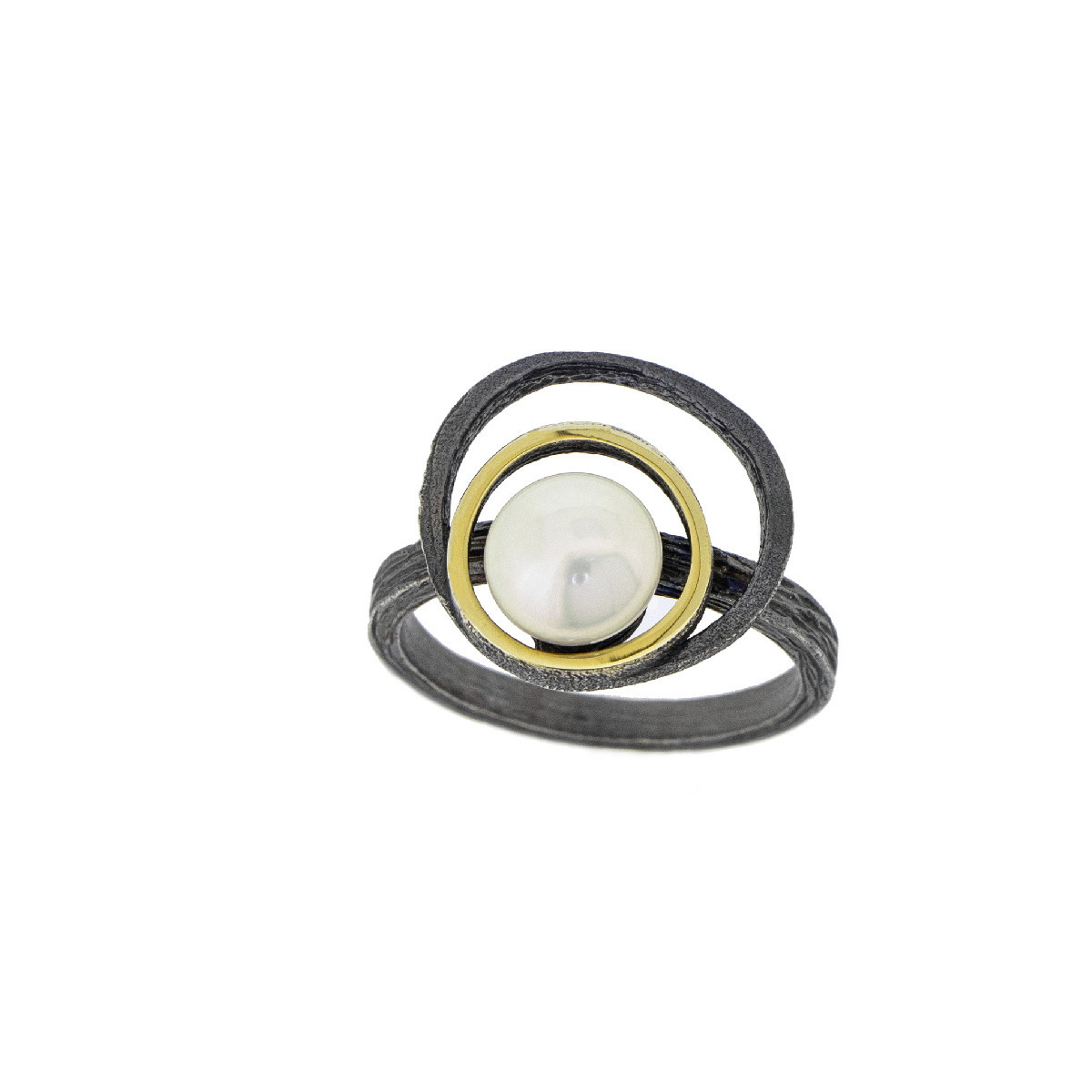Anillo de plata, oro y perla cultivada
