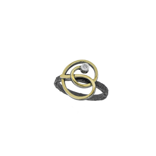 Anillo de plata, oro y brillante