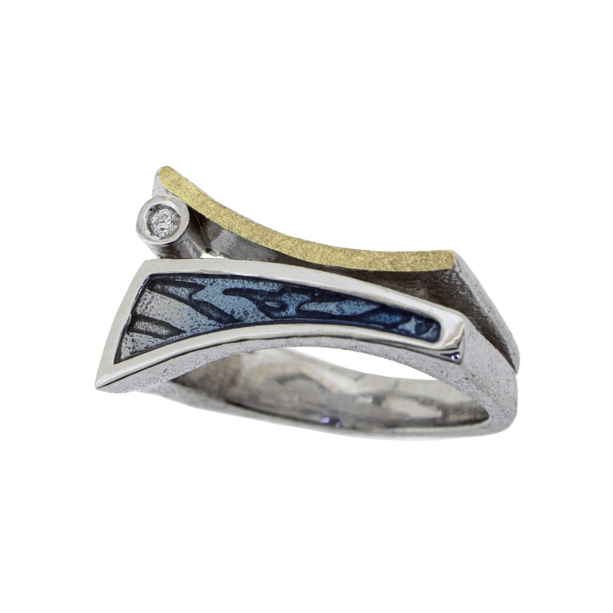 Anillo de plata, oro, esmalte y brillante