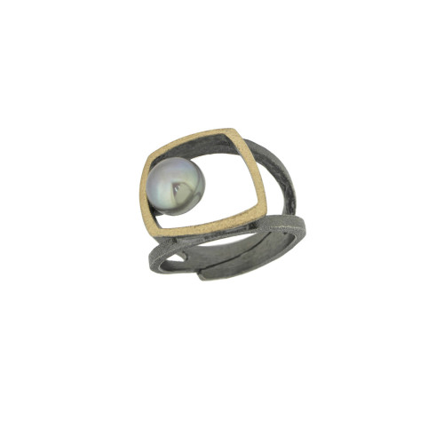 Anillo de plata, oro y perla