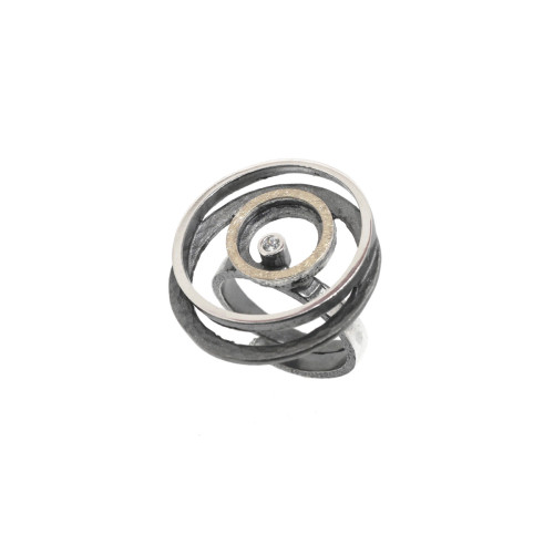 Anillo de plata, oro y brillante