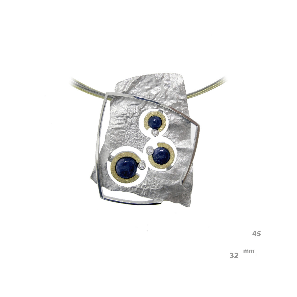 Colgante de plata, oro, zafiro y brillante