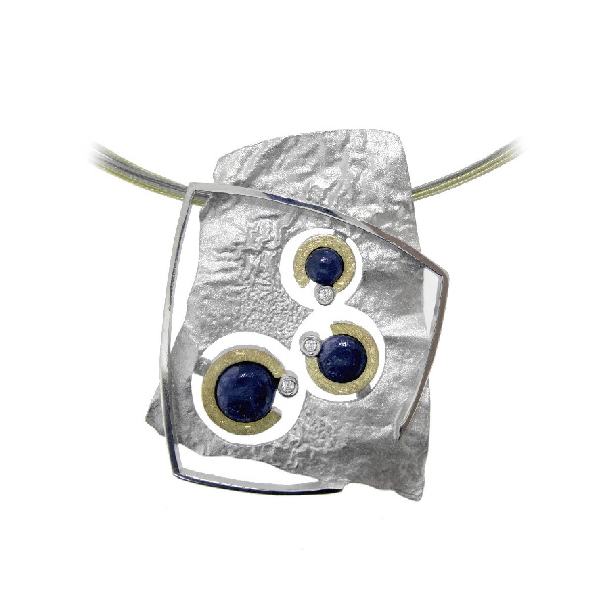 Colgante de plata, oro, zafiro y brillante
