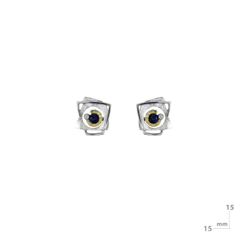 Pendientes de plata, oro, zafiro y brillante
