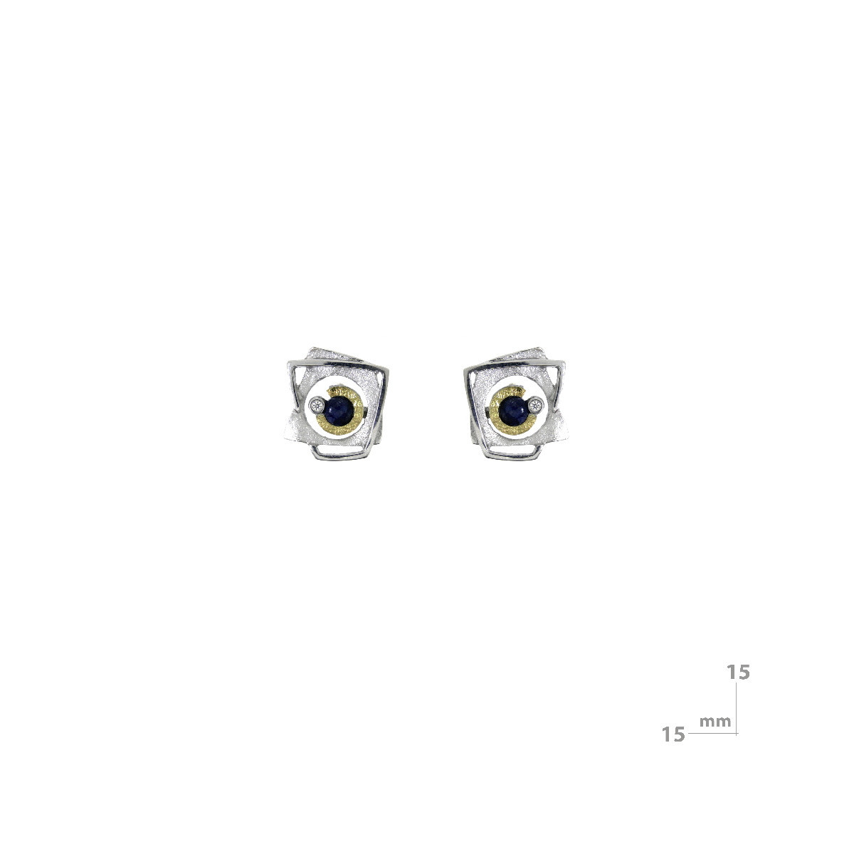 Pendientes de plata, oro, zafiro y brillante