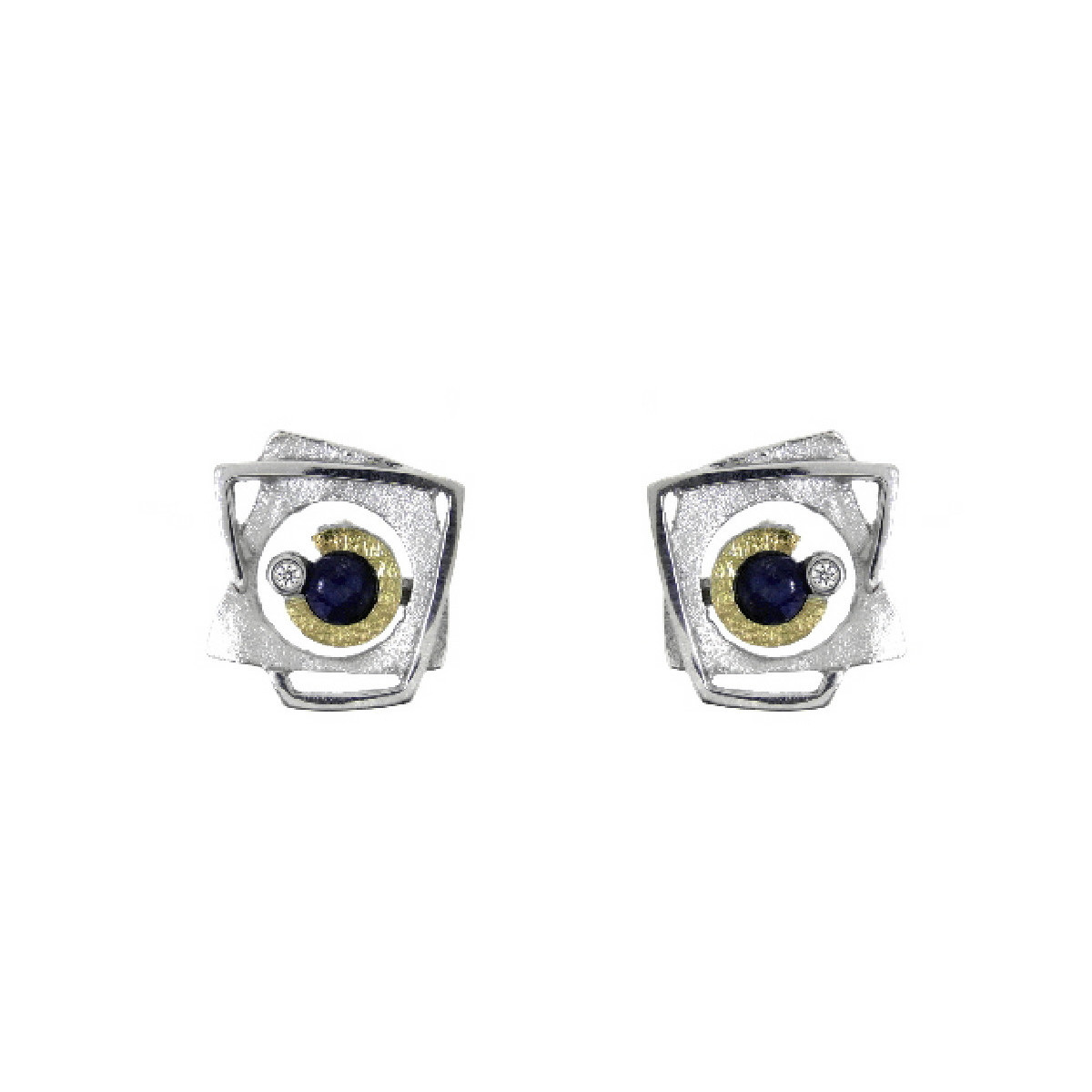 Pendientes de plata, oro, zafiro y brillante