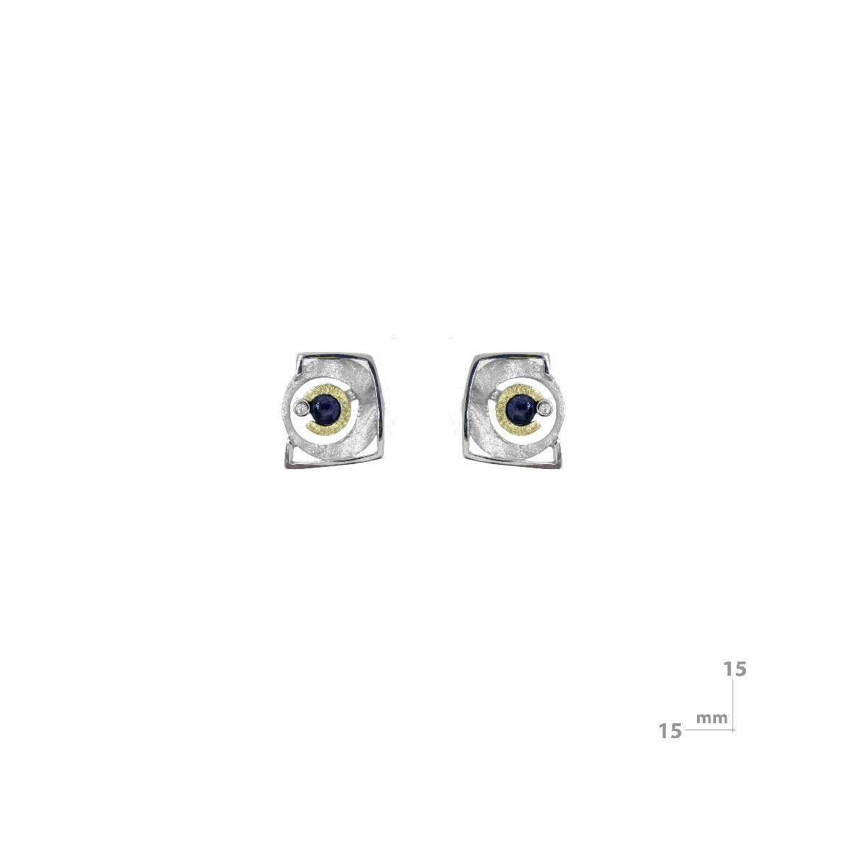 Pendientes de plata, oro, zafiro y brillante