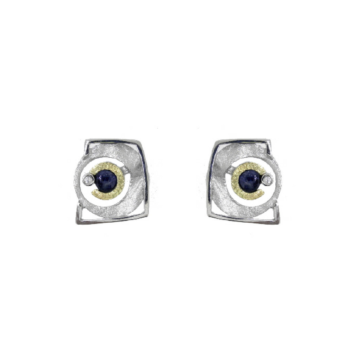Pendientes de plata, oro, zafiro y brillante