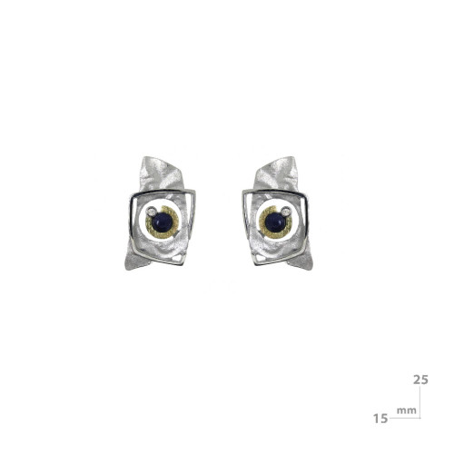 Pendientes de plata, oro, zafiro y brillante