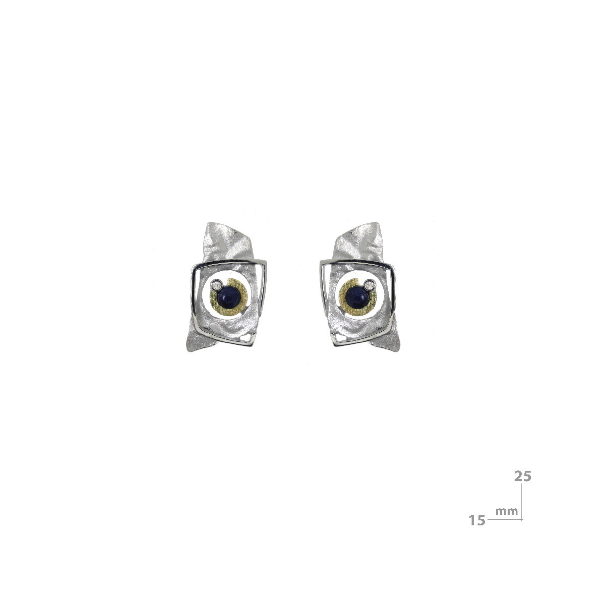 Pendientes de plata, oro, zafiro y brillante