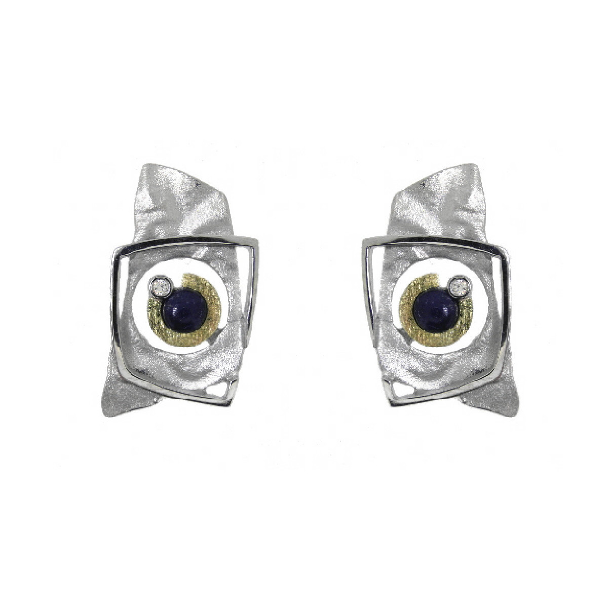 Pendientes de plata, oro, zafiro y brillante