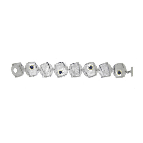 Pulsera de plata, oro, zafiro y brillante