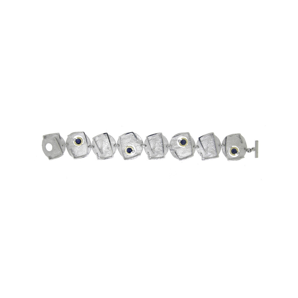 Pulsera de plata, oro, zafiro y brillante