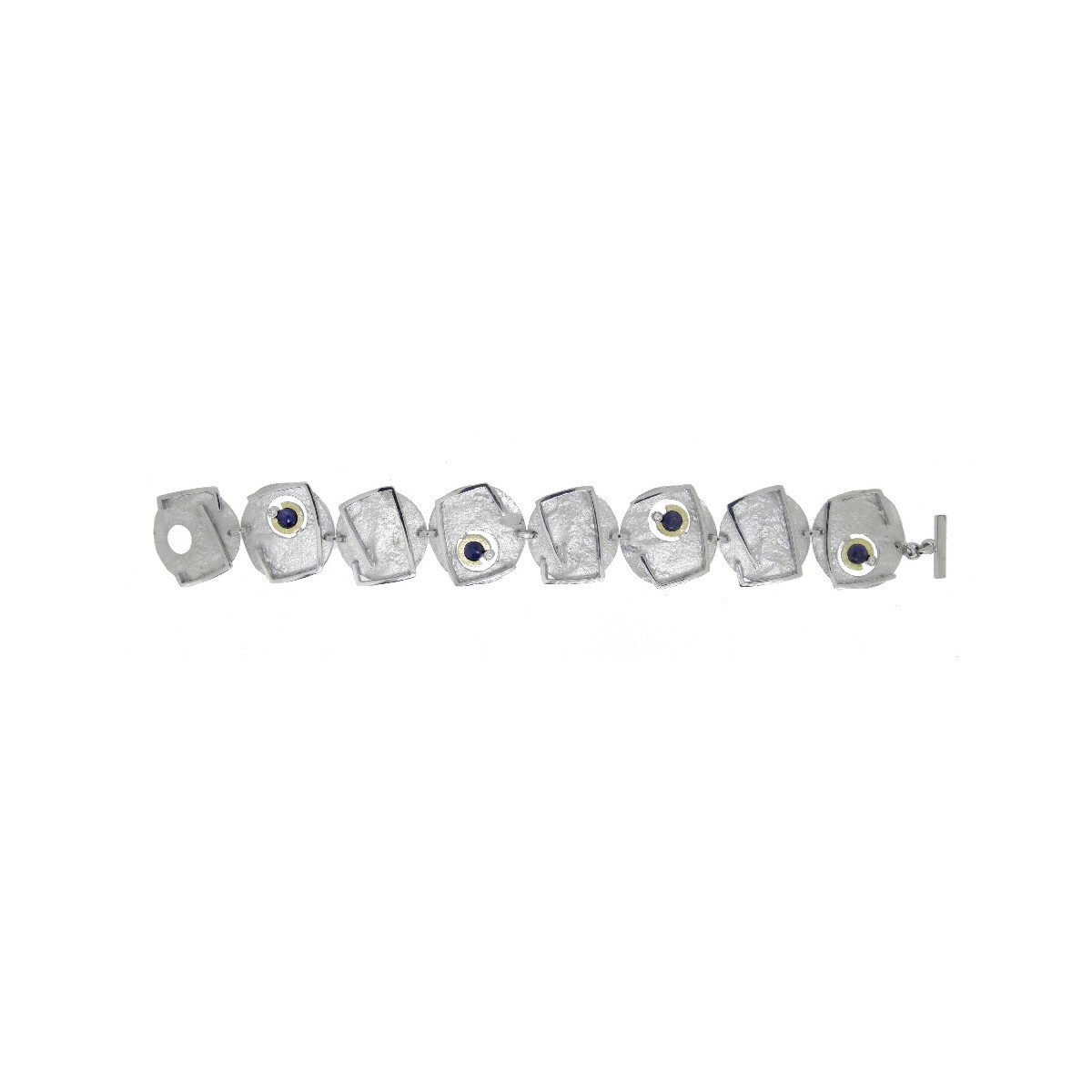 Pulsera de plata, oro, zafiro y brillante