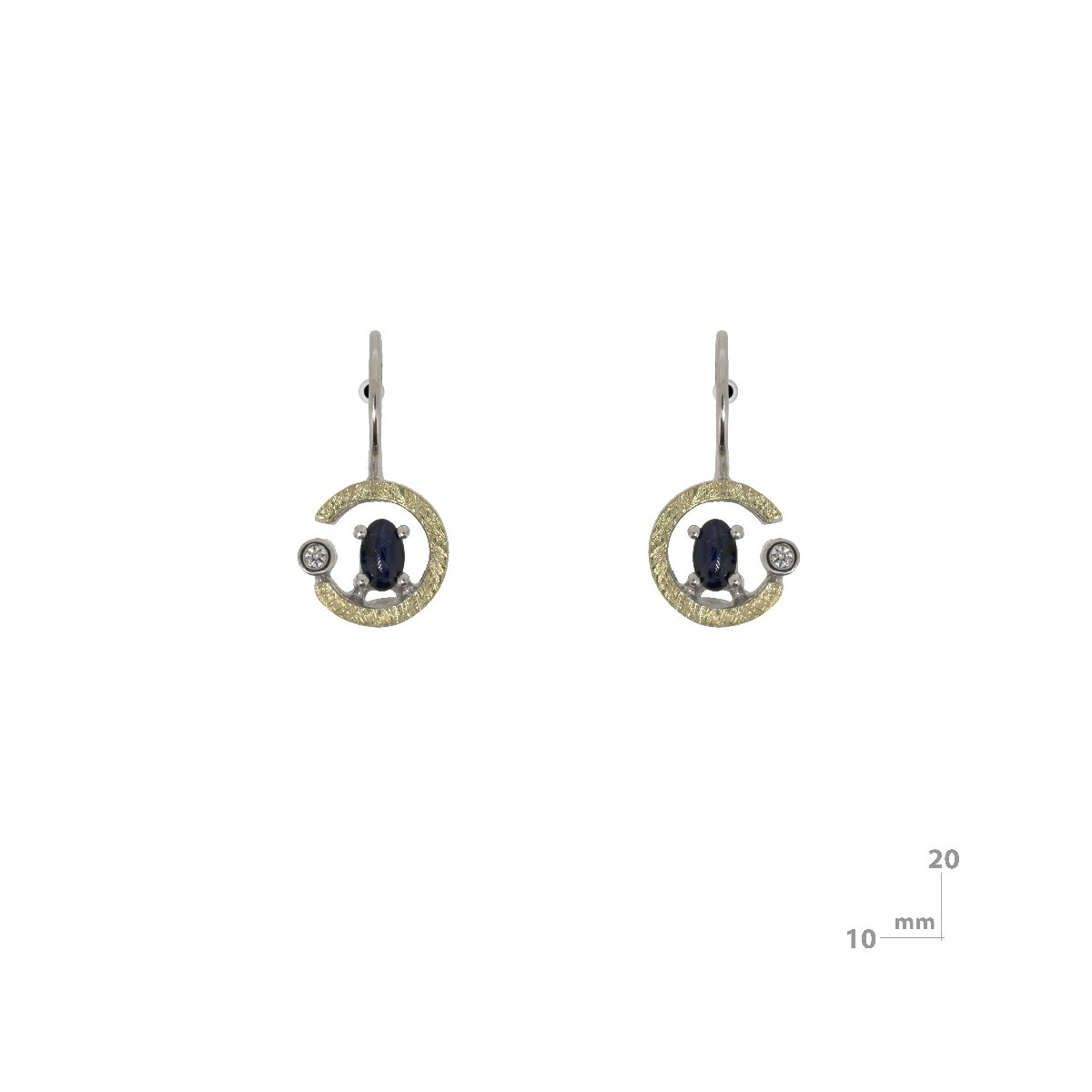 Pendientes de plata, oro, zafiro y brillante
