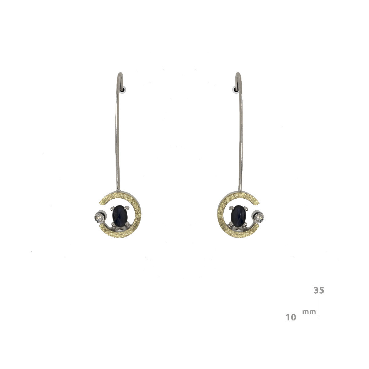 Pendientes de plata, oro, zafiro y brillante