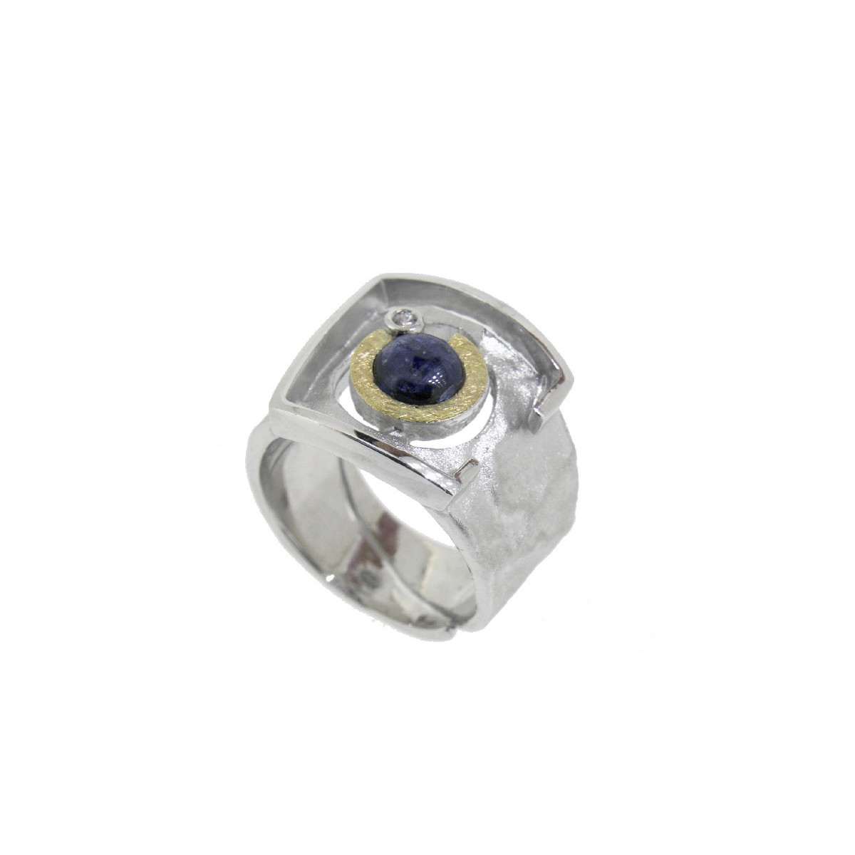 Anillo de plata, oro, zafiro y brillante