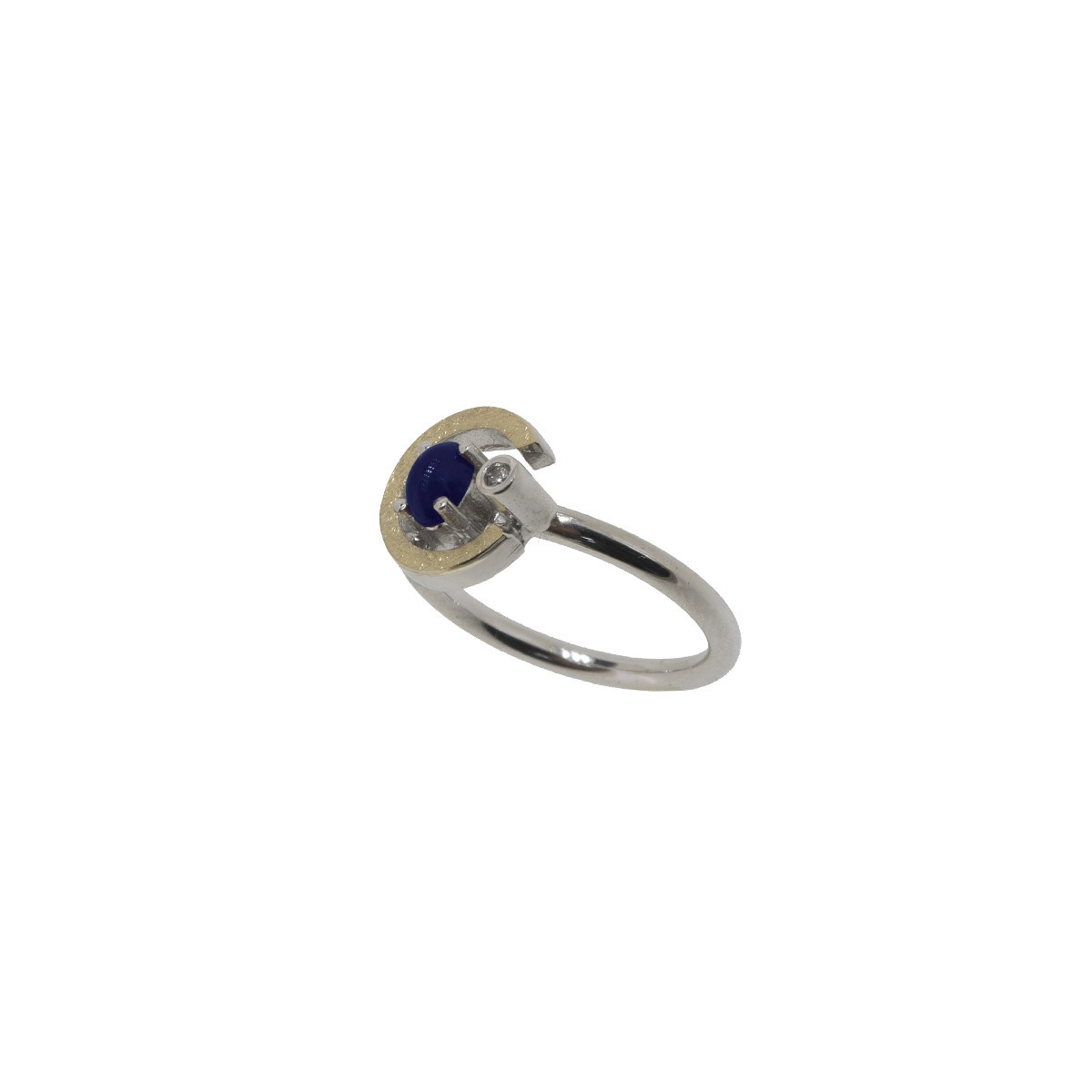 Anillo de plata, oro, zafiro y brillante