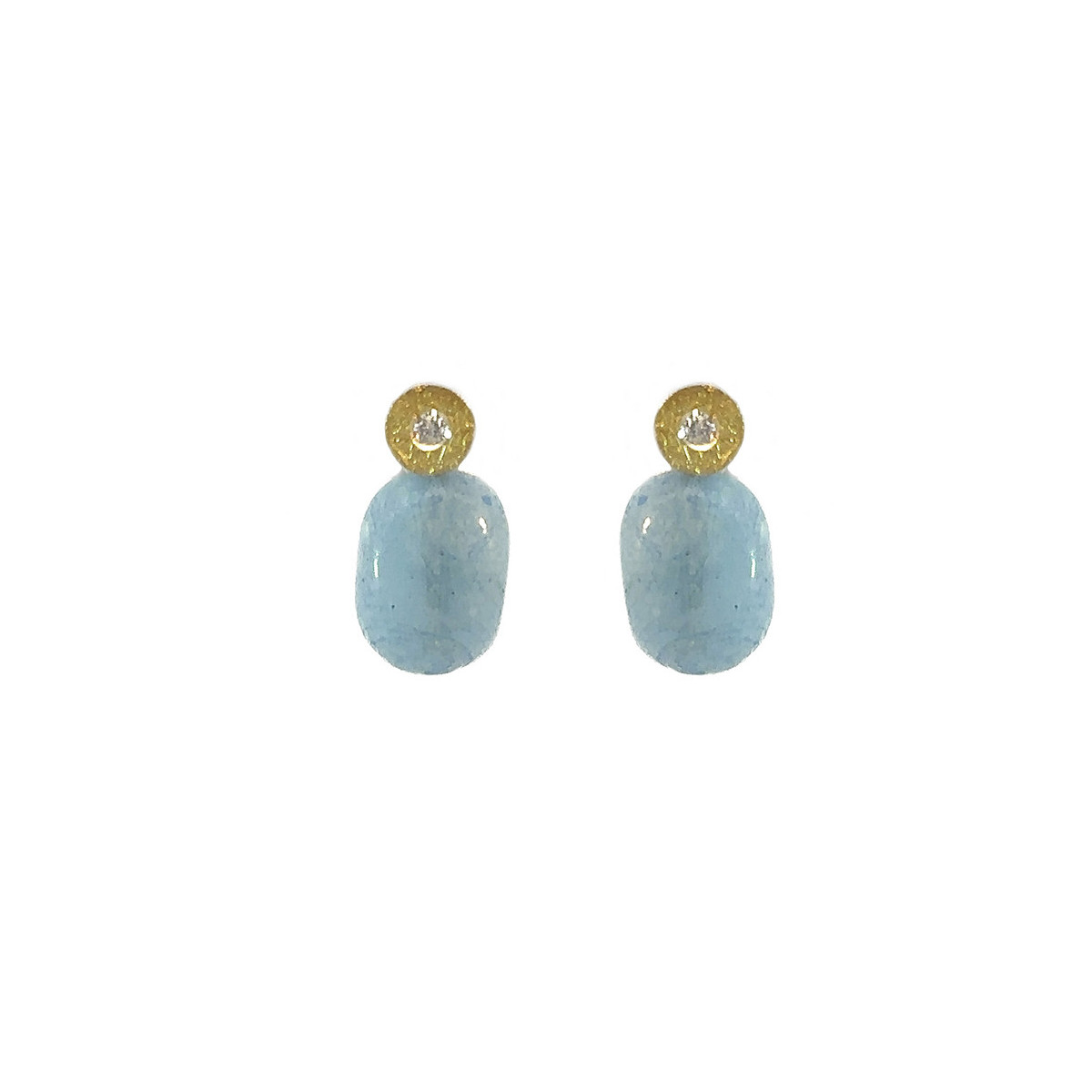 Silver, gold, brilliant and aquamarine earrings