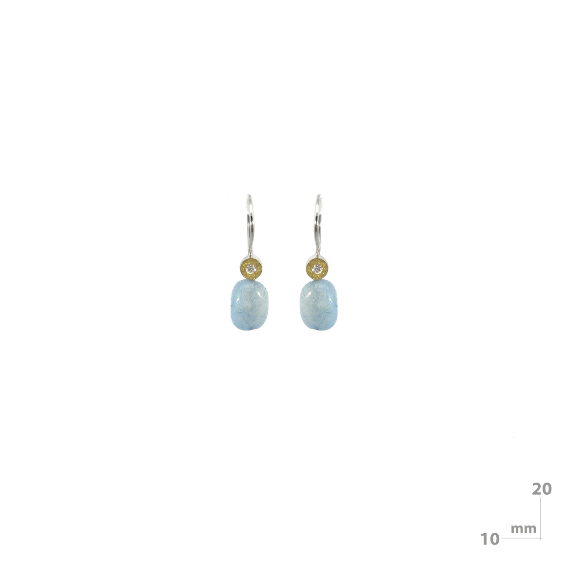 Earrings made of rhodium-plated silver, gold, brilliant and aquamarine
