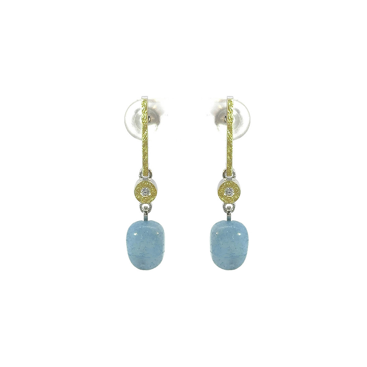 Earrings made of rhodium-plated silver, gold, brilliant and aquamarine
