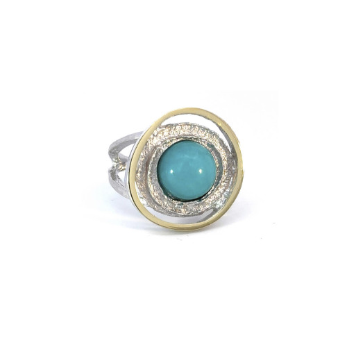 Anillo de plata, oro y amazonita