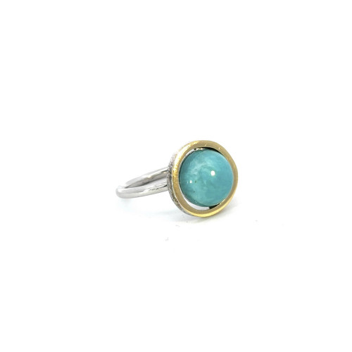 Anillo de plata, oro y amazonita
