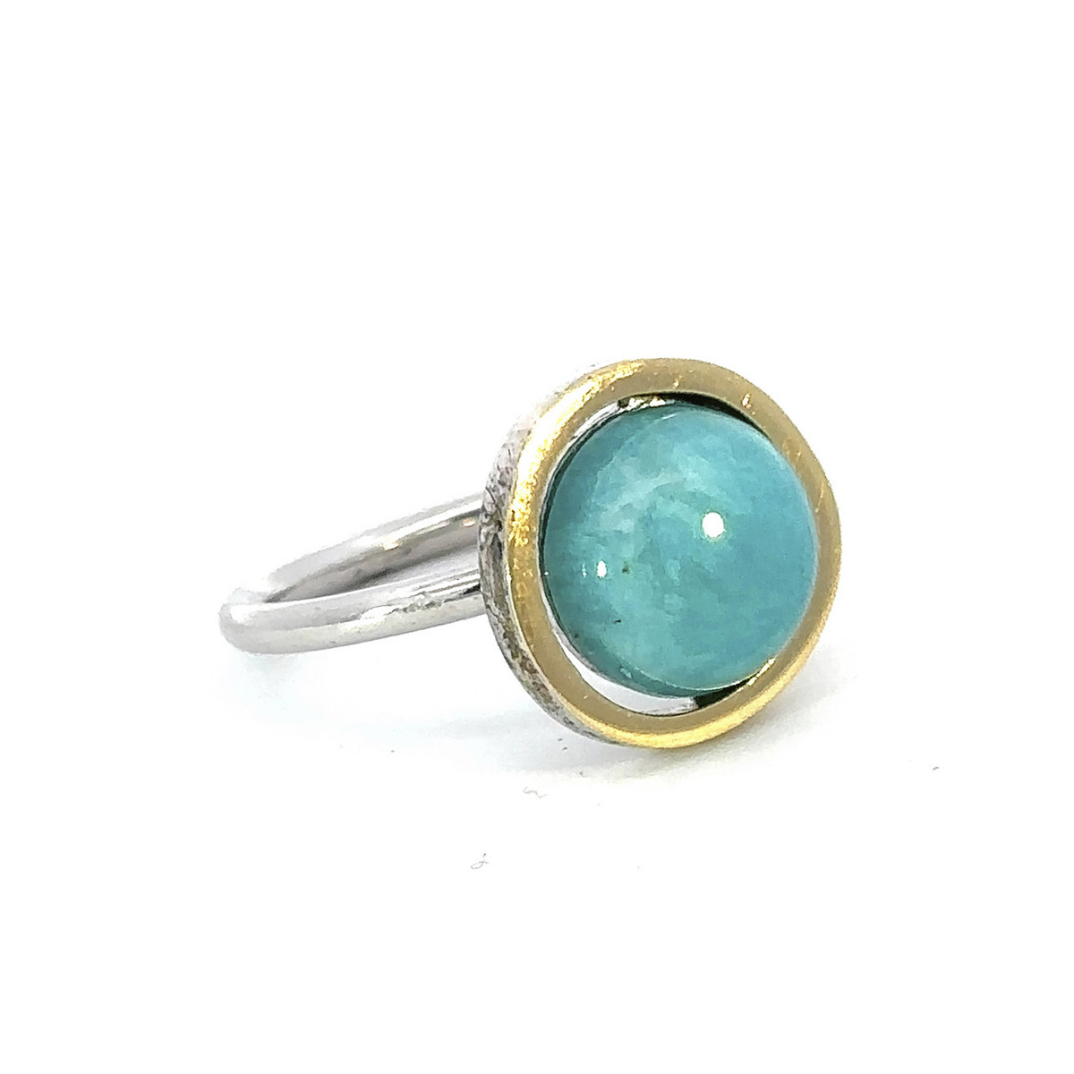 Anillo de plata, oro y amazonita