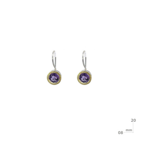 Pendientes de plata, oro y amatista