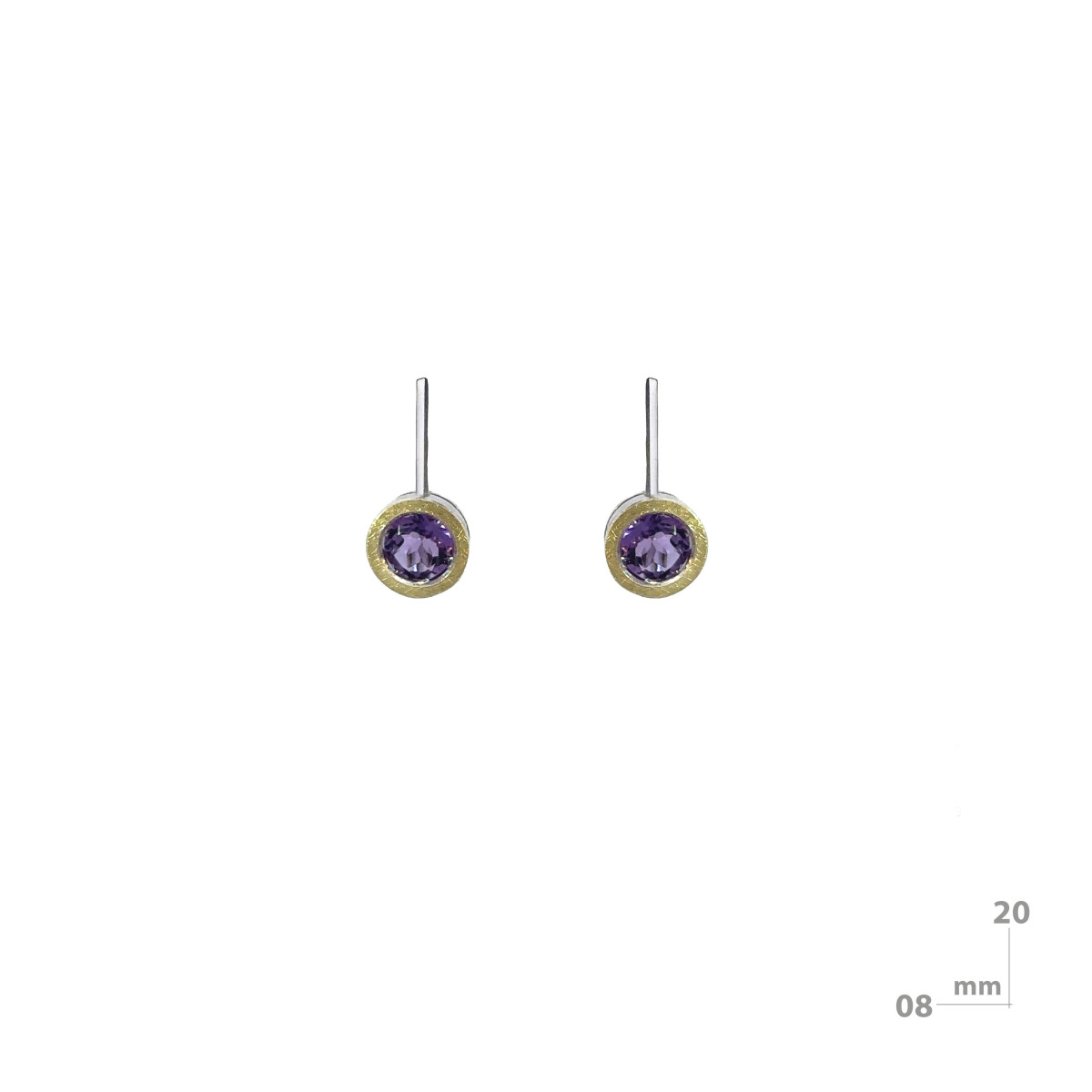 Pendientes de plata, oro y amatista