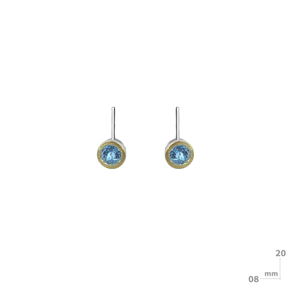 Pendientes de plata, oro y topacio azul
