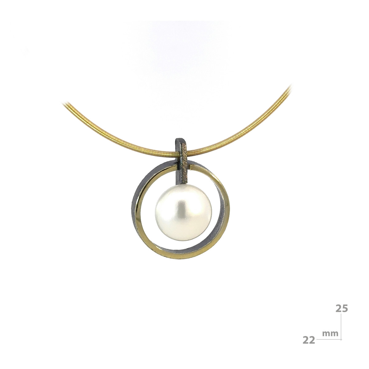Silver, pearl and gold pendant
