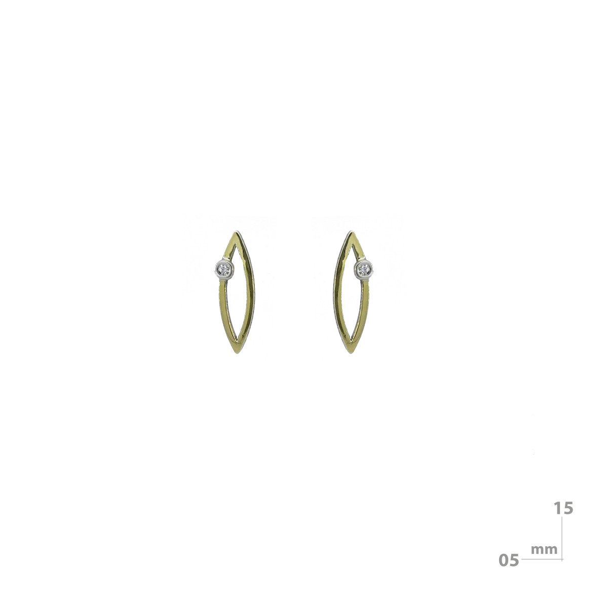Pendientes de plata, oro y brillante