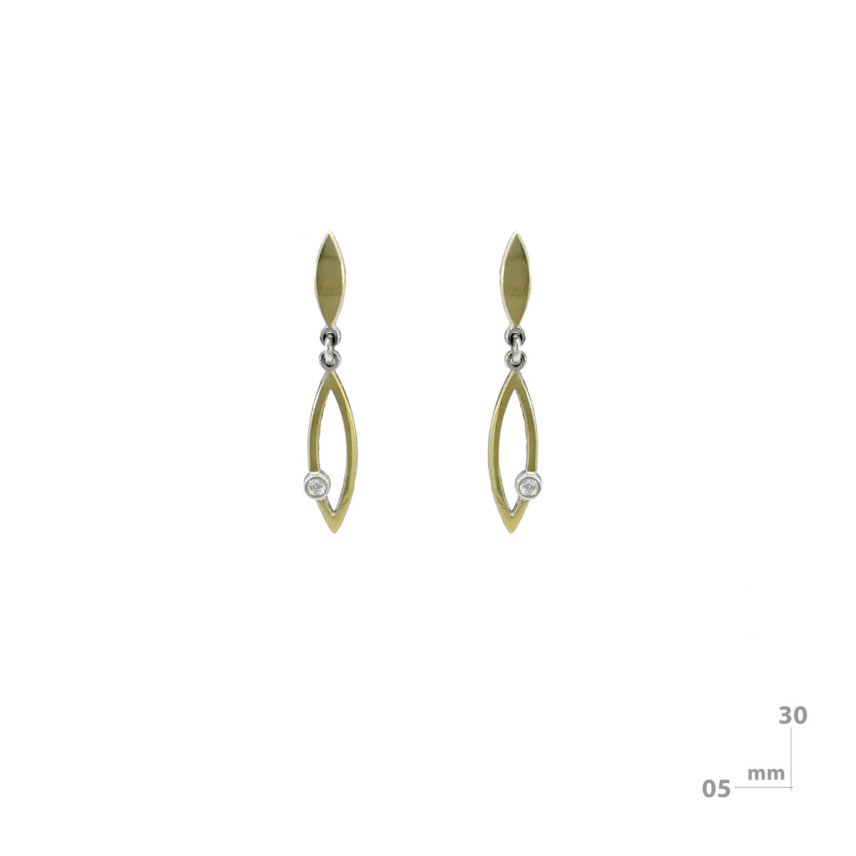 Pendientes de plata, oro y brillantes