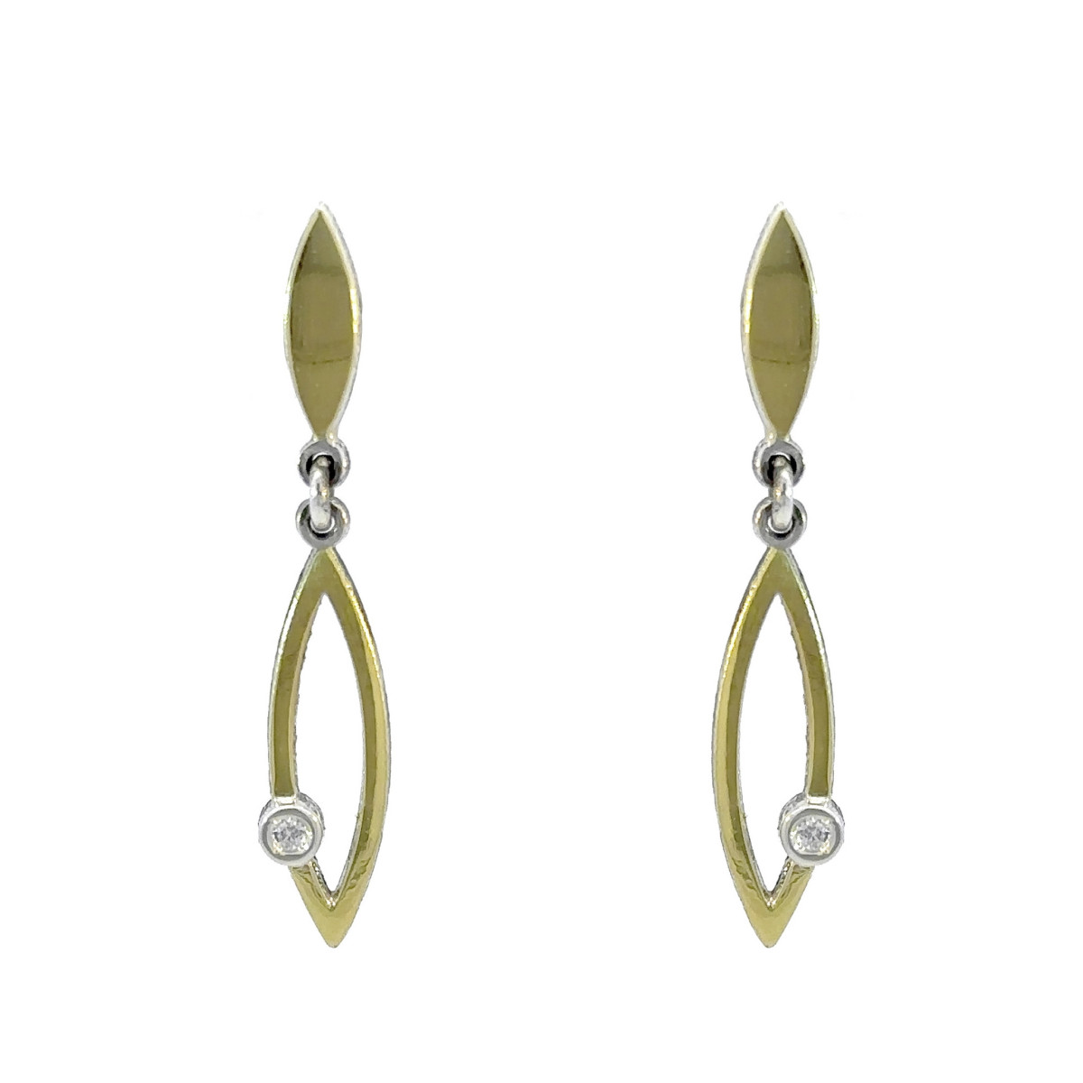 Pendientes de plata, oro y brillantes