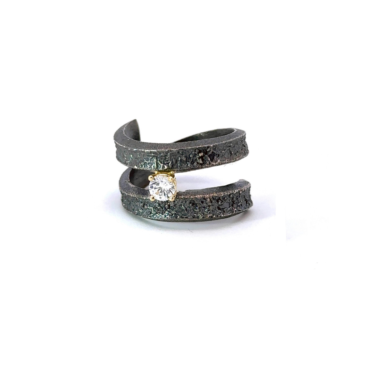 Anillo de plata, oro y brillante